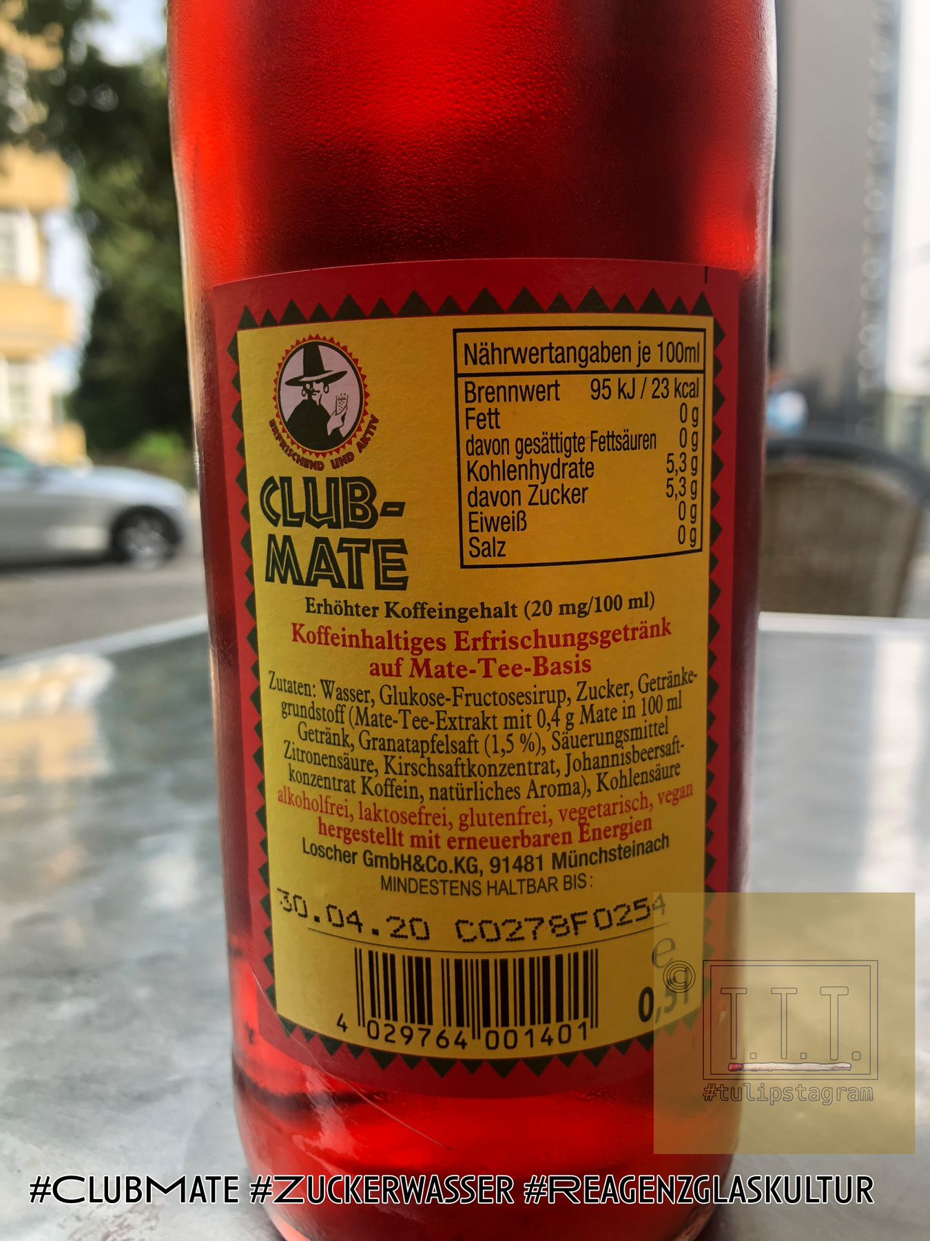Club Mate (Rückenschild, Lebensmittelkennzeichnung) #Clubmate #Zuckerwasser #Reagenzglaskultur