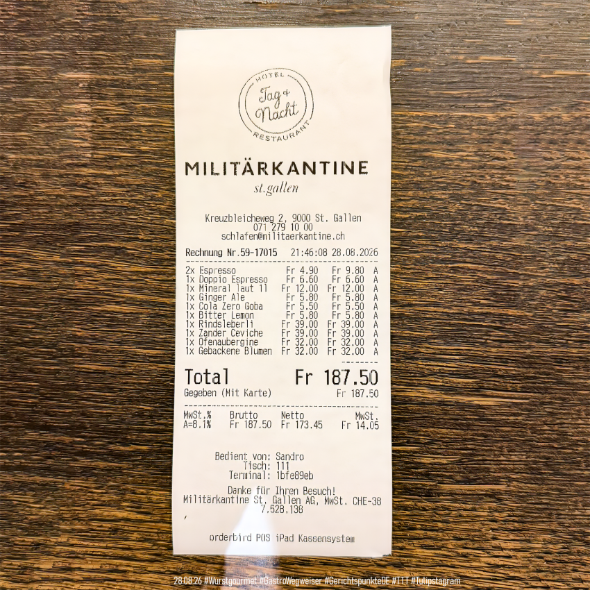Militärkantine St. Gallen (CH) - 28.08.26 #Wurstgourmet #GastroWegweiser #GerichtspunkteDE #TTT #Tulipstagram